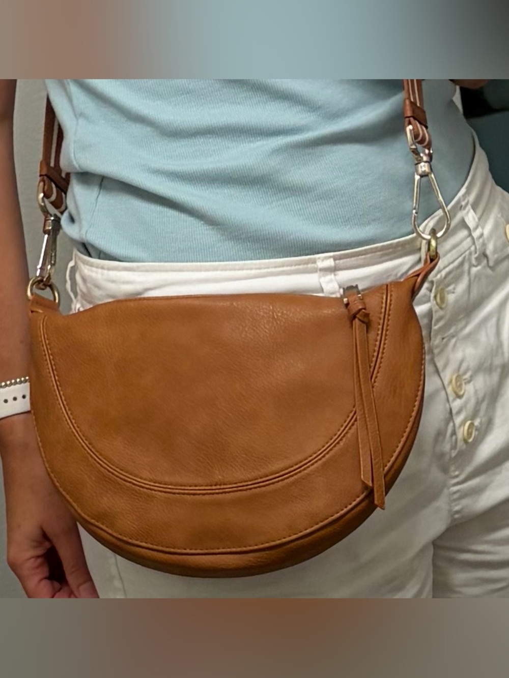 Urban Originals Tan Brown Crossbody Bag with Striped Strap - Picture 8 of 9